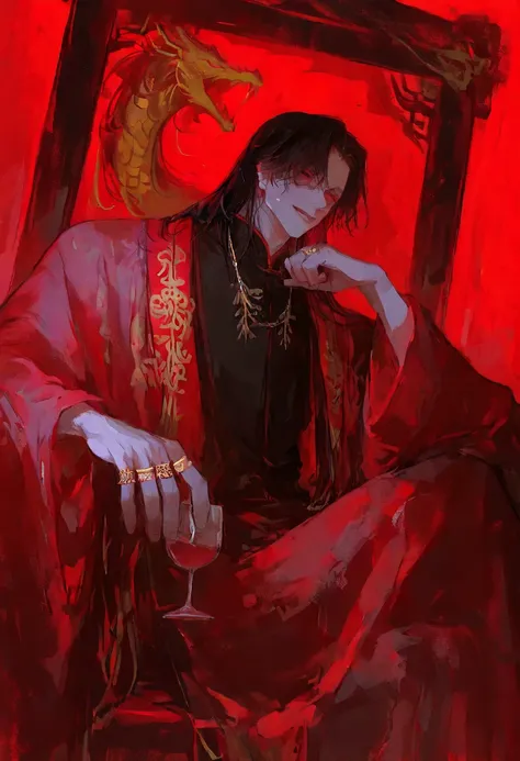 masterpiece, ultra-detailed, highres, absurdres, film grain, solo focus, year 2024,
Jang Ilsu (return of the mount hua sect), reclining arrogantly on an ornate golden throne, legs crossed, back relaxed with dominance,
smirking subtly, sharp half-lidded e...