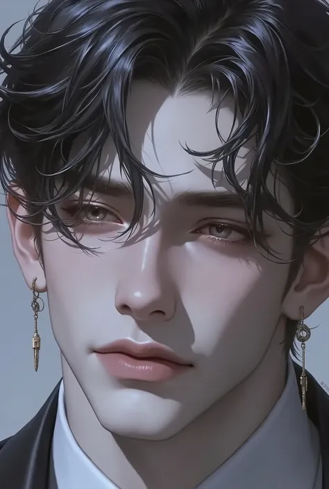 A manhwa fantasy-style character, a boy with apparently black short hair, handsome, around the age of 80% human and 20% dragon, full-body picture, strong core, big shoulders, biceps, triceps, and forearms, strong, big chest, small waist. high detail. 8hd
