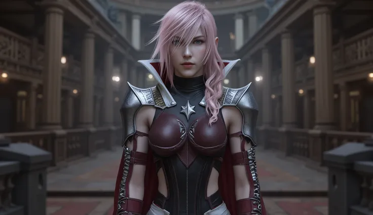 (great work, Butt Showcase: 1.2), The background is a palace, alone, 1Girls, Farron Lightning, Emotionless,  with your mouth shut , Sleeveless, Shoulder armor, cloak,  Skirt, Fingerless Gloves 