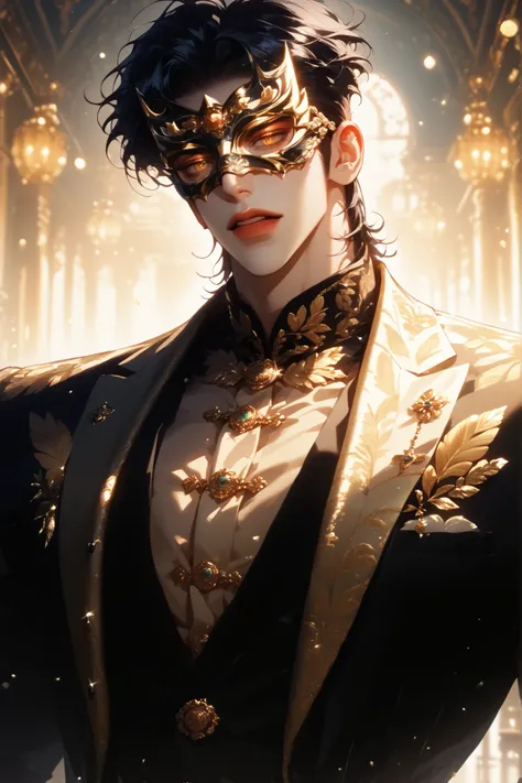 impasto, cool manga style, short hair, high quality, extremely detailed, extremely delicate line, amazing color, masterpiece, 1 man, tall, mascular, handsome, black hair, amber eyes, sharp eyes, lower-sanpaku eyes, slightly parted lips, handsome, fashionab...