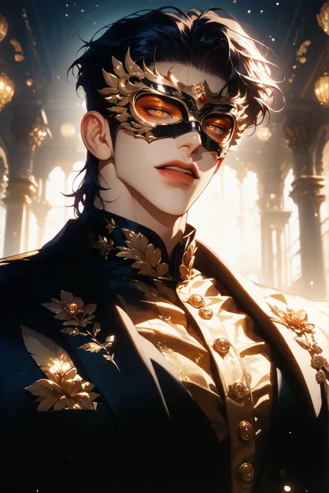 impasto, cool manga style, short hair, high quality, extremely detailed, extremely delicate line, amazing color, masterpiece, 1 man, tall, mascular, handsome, black hair, amber eyes, sharp eyes, lower-sanpaku eyes, slightly parted lips, handsome, fashionab...