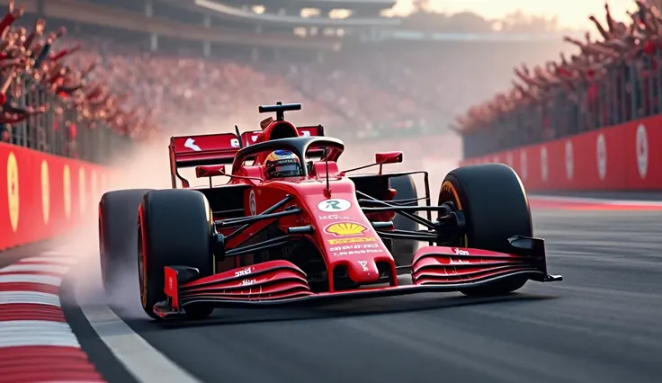 빨간색 F1 자동차와 환호하는 군중들
