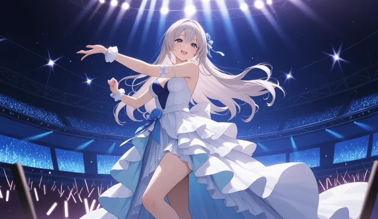 The girl is dancing on stage