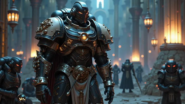 A post-human futuristic space marine representing the ideology of Transhumanism, advancing through a cathedral of synthetic evolution, dramatic atmosphere, 1 male

He wears biomechanical exo-armor grown from a fusion of alloy and flesh — sleek obsidian pla...