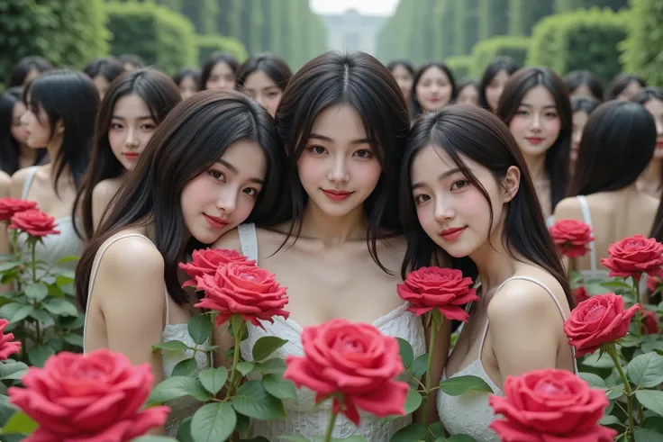 (((Myself = Japanese Beautiful Super Cloning multiply girls))), (Super Best masterpiece, Raw Photography Art, 16K, 最高画質, 超高解像度), ((西洋建築の宮殿, バラ庭園, 広大な緑地帯)), (((((Myself OnlyのCloning girlsが群衆で蠢く描写, Many of us are clones of girls同士溺愛で抱擁イチャイチャする, 超濃密レズビアンな熱愛関係...