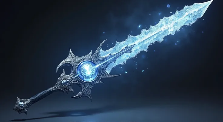 (best quality,4k,8k,highres,masterpiece:1.2),ultra-detailed,(realistic,photorealistic,photo-realistic:1.37), (weapons) an greatsword with an white diamond with freezing water in the eyes on the upper of the handle with water dragon wings bellow and upper o...