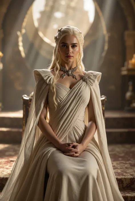Targaryen princess, gown, throne room, godrays, long hair 