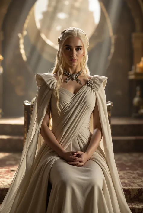 Targaryen princess, gown, throne room, godrays, long hair 