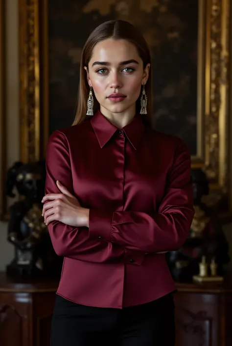  b3b4h4nv3flx in mulbery shirt and black pants posing in a room, silk, satin, black, inspiration, onyx, amber, anja millen, wearing silk, close portrait, essence, victoria, portrait, classic portrait, elegant style, detailed realistic skin texture, realski...