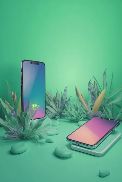2d vector illustrations of smart phones, plain green background, green screen