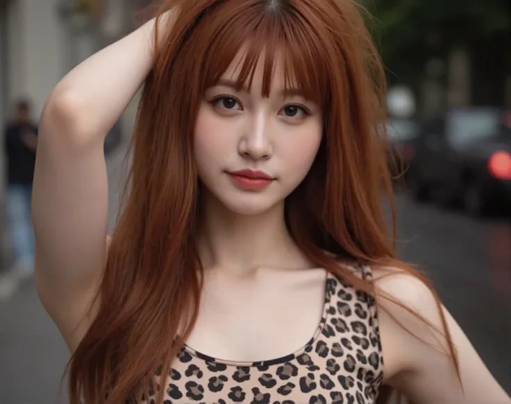 (mature adult woman wearing a leotard1By people),Beautiful red hair,super straight hair,With bangs,(( raging red hair)), realistic person images in dark waters,Realism,Best Quality,mastepeice,Best Quality,best image quality,highest resolution,fine details,...