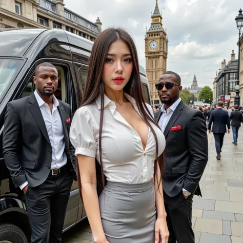 zoomed out, ((((show full body: 1.5)))), high saturated and colored photo, full body shot, realistic photography photo of sexy seductive woman with extremely long dark brown hair, and flawless skin, makeup, (((red lipstick: 1.5))), slender body, ultra deta...