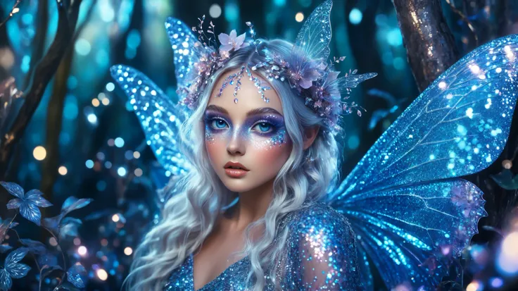 a fairy in an enchanted forest  style glitter