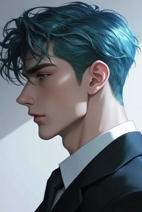 ((masutepiece)), ((Best Quality)), ((anime profile style)), ((Brown skin)), ((blue eyes)), ((Blue hair))、Handsome man , Green hair , ((Berry Berry Shorthair、No bangs)), , Blue eyes , ((muscular:1)),masculine、Tall