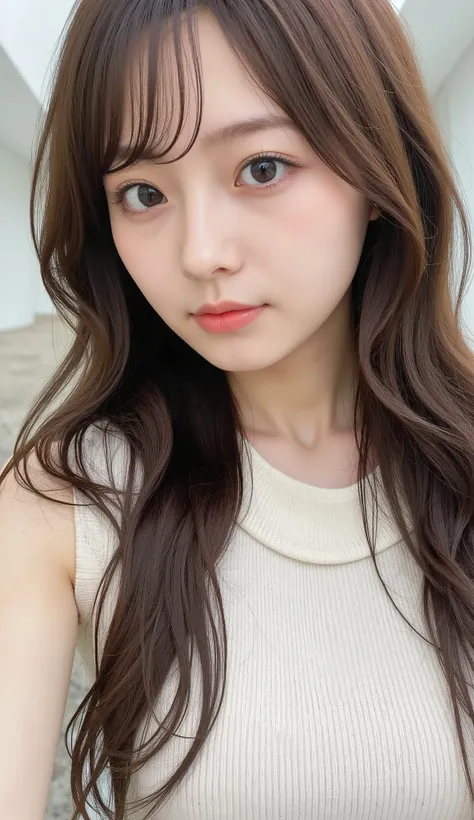 girl , alone, nothing , masterpiece, accurate , anatomically accurate from toe to head, Best Quality, details , High details , 非常にdetailsな描写 , 非常にdetailsな, beautiful sisters , selfie, I'm wearing a knitted tank top, big , close-up , Leather details ,...