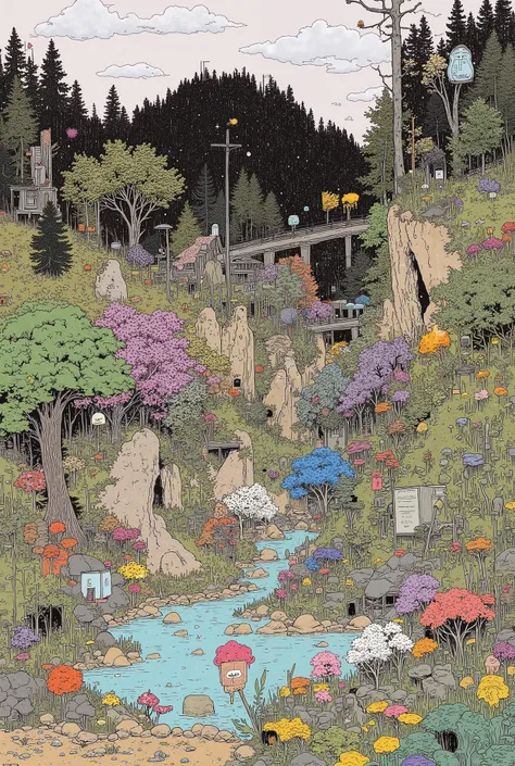 Create a 2D model regarding Natural, Man-made and Man modified environment that is a collage