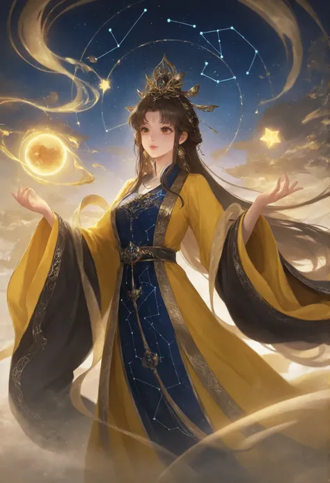 star_observing_taoist, constellation_embroidered_robe, floating_script_scrolls_orbiting_like_planets