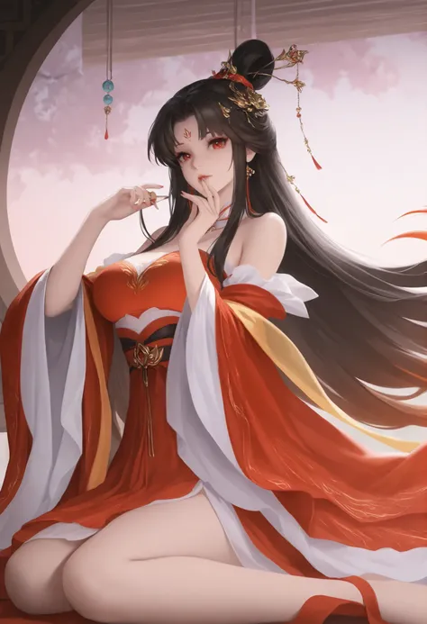 1girl,nine_tailed_princess, crimson_hanfu_burning_without_ash, foxfire_hairpin_dripping_phantom_peonies  
,masterpiece, best quality, newest, highres, absurdres,