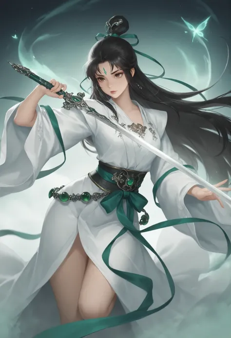 1girl,sword_immortal, jade_ribbon_belt_floating, white_robe_swaying_with_qi, fingertip_tracing_moonlight_blade
,masterpiece, best quality, newest, highres, absurdres,