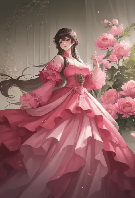 1girl,peony_demoness, layered_petal_dress_shedding_hourly, fragrance_intoxicating_swordsmen  
,masterpiece, best quality, newest, highres, absurdres,