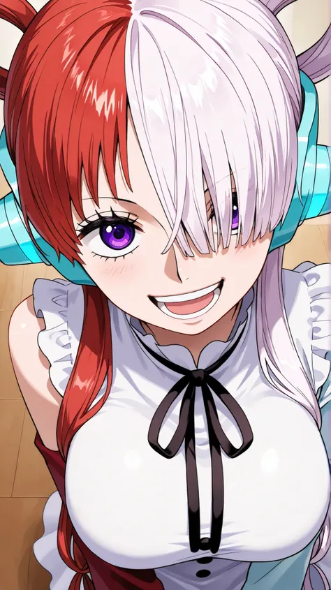 uta,one piece,
High quality ,  best quality , masterpiece,  High Resolution , detailed face( LoRA: uta),anatomically correct, detailed hair Style( LoRA: uta),anime Coloring
solo, 1 girl,
headphones,multicolored hair,two-tone hair,white hair,split-color hai...