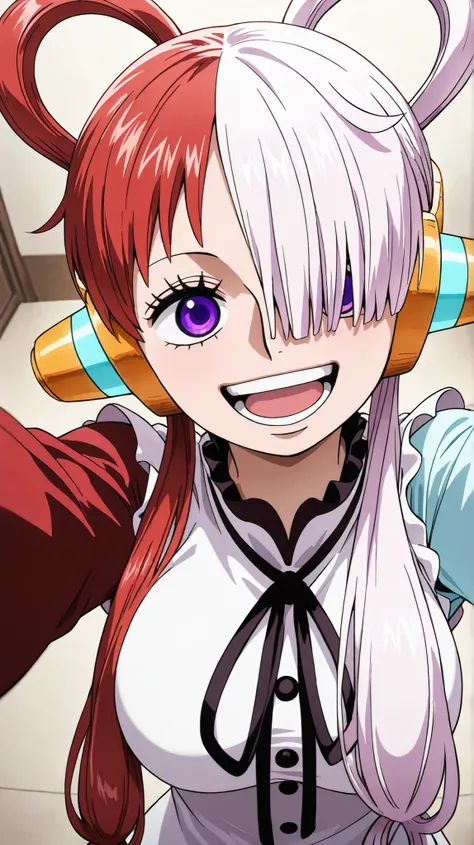 uta,one piece,
High quality ,  best quality , masterpiece,  High Resolution , detailed face( LoRA: uta),anatomically correct, detailed hair Style( LoRA: uta),anime Coloring
solo, 1 girl,
headphones,multicolored hair,two-tone hair,white hair,split-color hai...