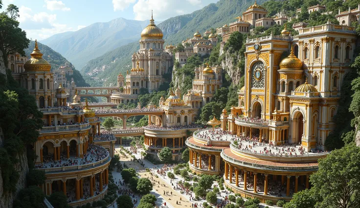 a city with beautiful scenery that looks like an ancient city、intricate cityscape、Beautiful Nature、coffee shop、General store、color々Also, there are lots of shops、greatest masterpiece、32K、realistic image framed with flowers、ultra high definition、best image q...