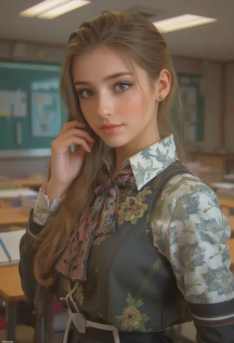 (masterpiece, Highest_quality:1.2), 1girl, Alone, cute, huge_chest:1.4, schools_girl_Costume:1.5, detail eyes, detailed lips, Long Lashes, beautiful, elegant, gentle expression, complicated details, photorealistic, studio lighting, bright colors, realistic...