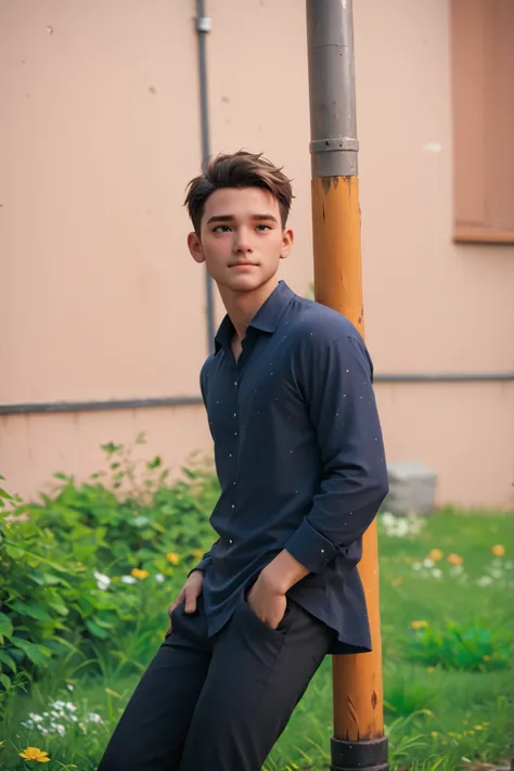 Smart boy animi style same background high quality 4k dress