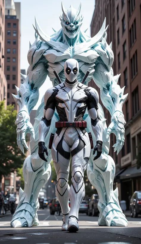 AI Prompt:
Deadpool wears a crystal-themed suit that looks like it’s forged from clear, sharp crystalline armor, layered over a frosted white tactical bodysuit. His entire outfit gleams with ice-like transparency, reflecting light in a dazzling array of s...