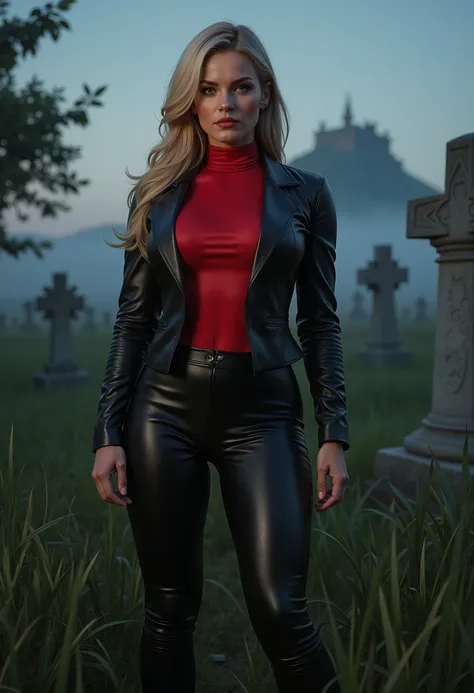 beautiful sensual sexy woman muscular body blonde wavy long hair blue eyes, white skin, red lips, round face full lips high arched eyebrows thin waist long shapely legs full breasts broad shoulders black leather riding breeches black leather riding boots b...