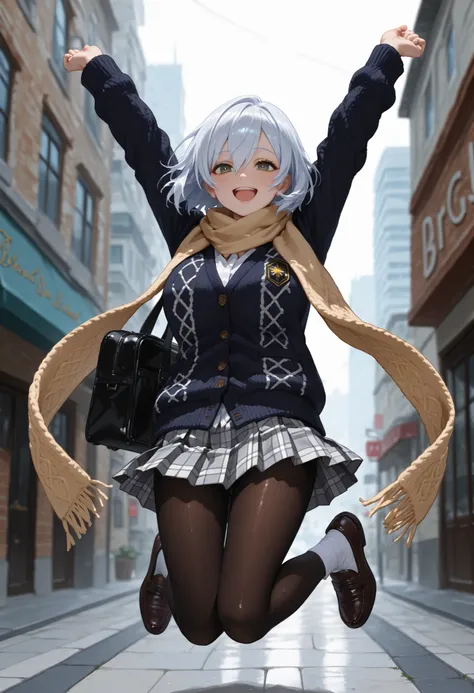 jumping, arms up, full body, masterpiece, best quality, amazing quality, very aesthetic, high resolution, ultra-detailed, absurdres, newest, scenery, BREAK, depth of field, volumetric lighting, (masterpiece, best quality, absurdres, detailed,perfect qualit...