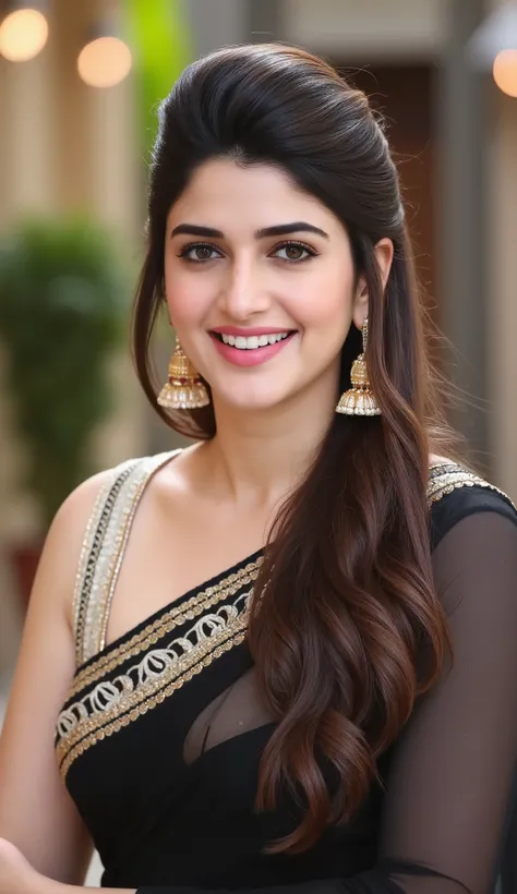 Indian beautiful woman sexy bhabhi,showing dark armpits,strapless Sleeveless blouse,very deep cleavage,curvy plus size model wearing transparent embroidery Black saree ,strapless sleeveless White blouse, plenty of red and white bangles in hand,bindi on for...