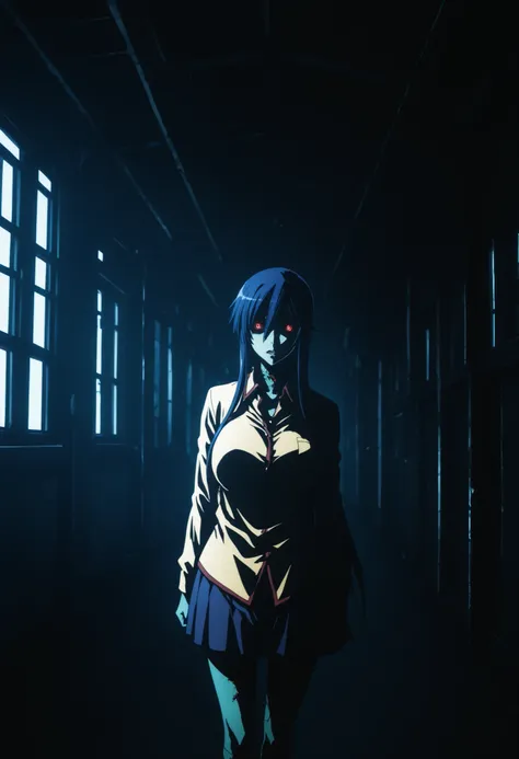 high contrast,red ,blue,yellow,zombie,Shizuka_Marikawa ,in negative,(Cinematic Lighting)