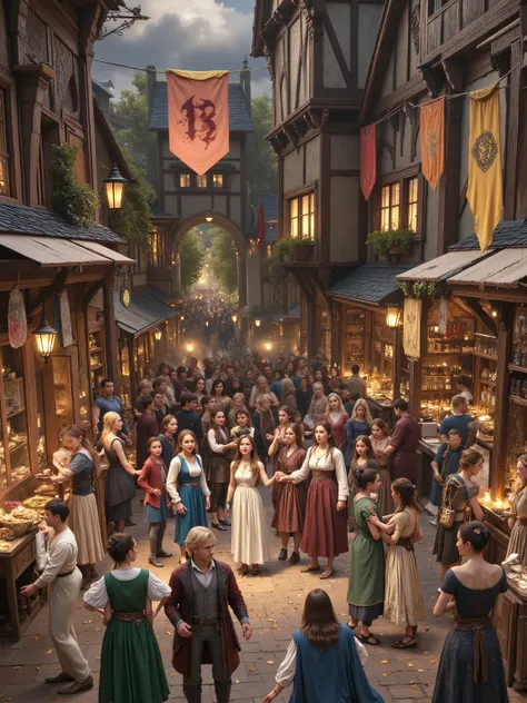 a photo of a group of people at a medieval fantasy market, wisosdxl, best quality, masterpiece, isometric scene, lord of the rings
