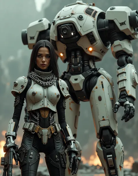 cinematographic photograph using rule of thirds and composition in planes Photo 3/ 4 takes over the entire body  , of a beautiful and very sexy young Mexican woman of incomparable Latin beauty , top model, tattooed, Storm Trooper from Starwars in the battl...