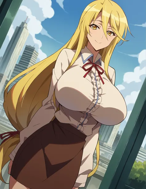 score_9, score_8_up, score_7_up, source_anime,
shizukamarikawa, shizuka marikawa, long hair, blonde hair, very long hair, low-tied long hair, yellow eyes, hair between eyes, smile,
skirt, shirt, long sleeves, ribbon, white shirt, frills, centered frills,
o...