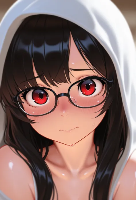 masterpiece,The best quality,newer,absurdres,highres,very far away view,1 girl,adorable,muy beautiful,shy,(big ),red eyes,glasses,beautiful,fair skin, Shiny hair , ultra detailed eyes ,curvilinea