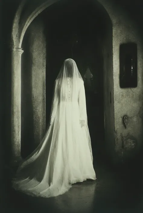 “Ancient dark shadows of the lens+”, spine chilling analog horror, dungeonpunk, riveting and a ghostly gothic photograph of the (witch in the white dress), gritty urban legends, spooky photographs from the unknown dread, the Covenant of dark Shadows, terro...
