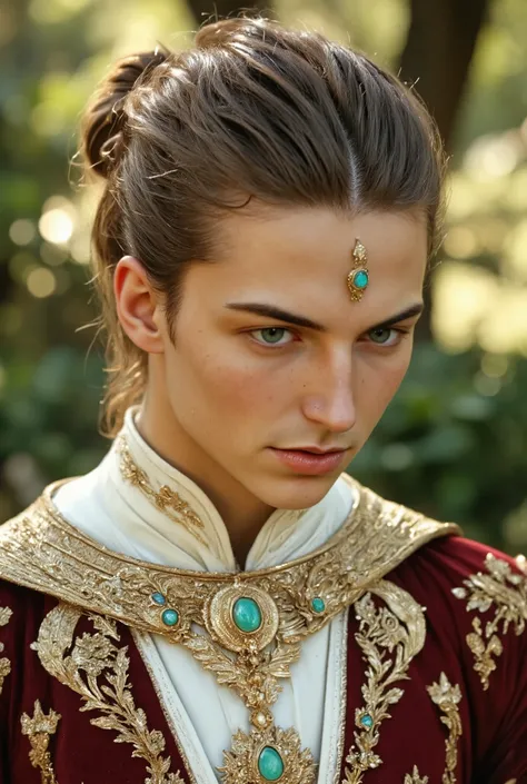 slicked back hairの絶世美男子はエルフ((swept back hairのロング金髪))A man with smooth white skin, a very thin chin, and clean thin cheeks(( Very very large green eyes))A man who is very thin and thin((White-skinned 25-year-old man with smooth chin1People smile))Precise ha...