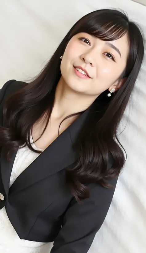 Best Quality、high definition、細部にわたってhigh definition、8K、Exquisite Contrast、headshot、A woman with abnormally long hair is sleeping face up on the bed. That long black hair spreads far over the bed.she's wearing white lingerie . huge protruding bust、Extremely...