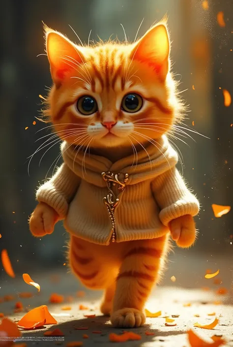 ((kucing oren)), ((masterpiece)), (detailed), walking, off-shoulder sweater,