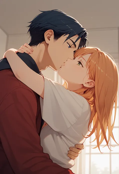 score_9, score_8_up, score_7_up, 1girl, 1boy,  deep kiss, head tilt ,kiss, hug,   Frieren and Himmel, from below