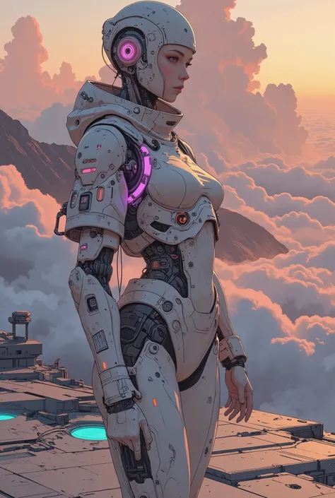 Ultra-modern cyber futuristic concept cyborg-android woman,in a white ceramic case, biomechanical fusion, ultra-detailed cybernetic head, hyper-realistic skin texture combined with a naked titanium endoskeleton, luminous neural implants, neon illumination ...