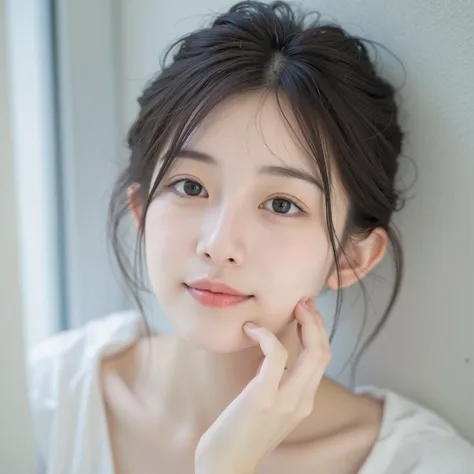 Create an image of a Asian woman. She is Chinese Super Celebrity, Korean Idol Girl. A charming smile, Although, Very charming. Clear skin , Sometimes use slightly messy hair to create a natural look. Almond eyes, sharp eyesight ,usually has a clean, neat ...