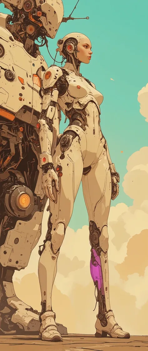 The ultra-modern cyber futuristic concept of a female cyborg-android,in a white ceramic case, biomechanical fusion, , the super-detailed cybernetic head, hyperrealistic skin texture combined with a naked titanium endoskeleton, light neural implants, neon e...