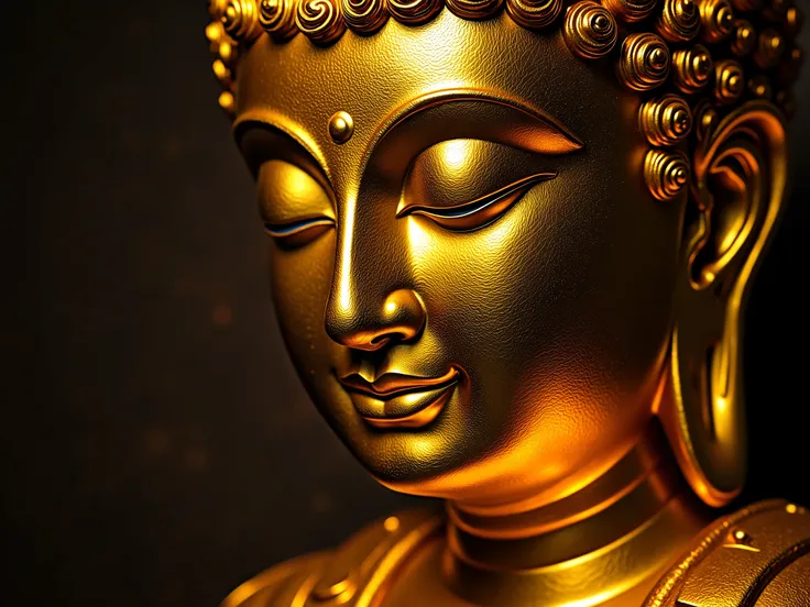 Shiny golden Buddha Face tilt shot