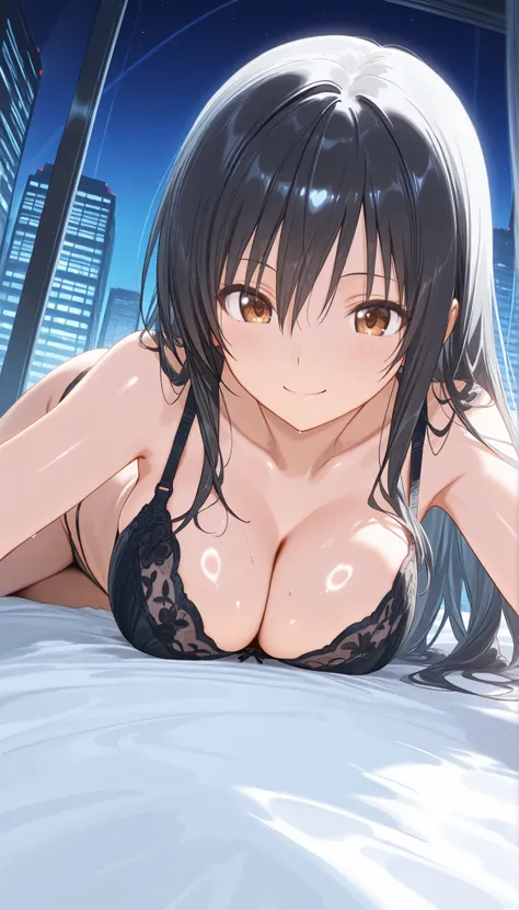 masterpiece, score_9, score_8_up, score_7_up, anime, pinup, 8K, from below high definition, greatest masterpiece, perfect eyes, perfect face, BEST QUALITY, high resolution,  Kotegawa yui, 1 girl, long hair,black hair,sidelocks,hair between eyes,bangs,brown...