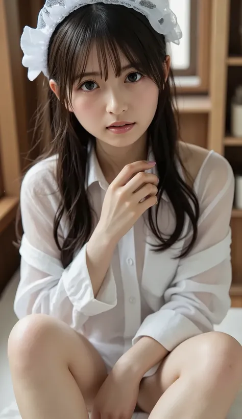 (((((18 year old girl:2、Japanese、baby face、 white skin))))), details顔の質感、 detailsな口元、 (Tiga Red Tide)、 details肌の質感、(masterpiece,Best Quality), 8k, details, reality, bedroom、 seat 、(( all over the body)、 grimaces、Writhing、Then she opens her mouth 、splash...