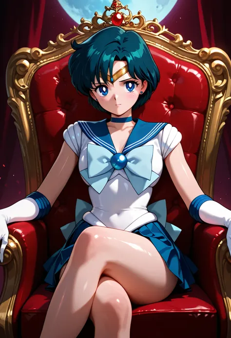 masterpiece,best quality,amazing quality,  ami mizuno, blue eyes, blue hair, short hair, parted bangs,back bow, blue bow, blue choker, blue sailor collar, blue skirt, bow, choker, earrings, gloves, jewelry, magical girl, miniskirt, pleated skirt, sailor co...